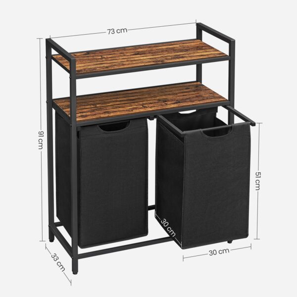Cesto organizador de lavandaria com sacos removíveis | VASAGLE | 73 x 33 x 92 cm | preto|marrom rústico | BLH211B01. - Image 7
