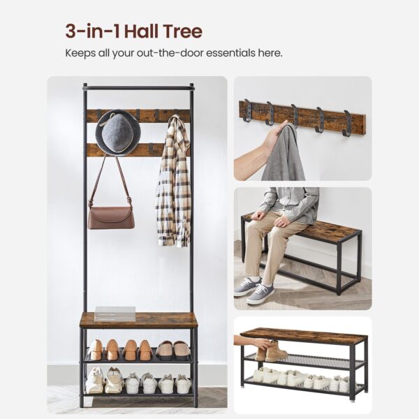HSR411B01 Clothes Rack Coat Rack with 9 Removable Hooks Bench - Image 4