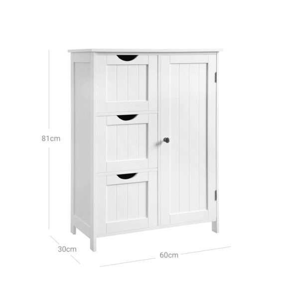 Armário de casa de banho de chão com 3 gavetas grandes e prateleira ajustável | VASAGLE | 60 x 30 x 81 cm | branco | BBC49WT. - Image 7