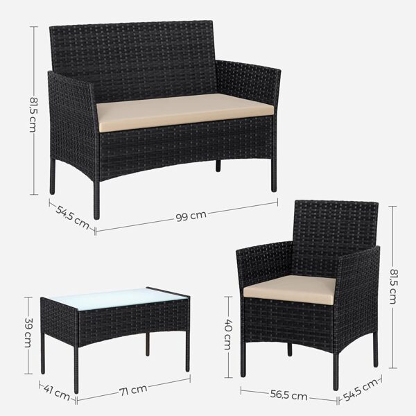 Conjunto de mobiliário de varanda em polirattan | SONGMICS | preto taupe | GGF004B05. - Image 7