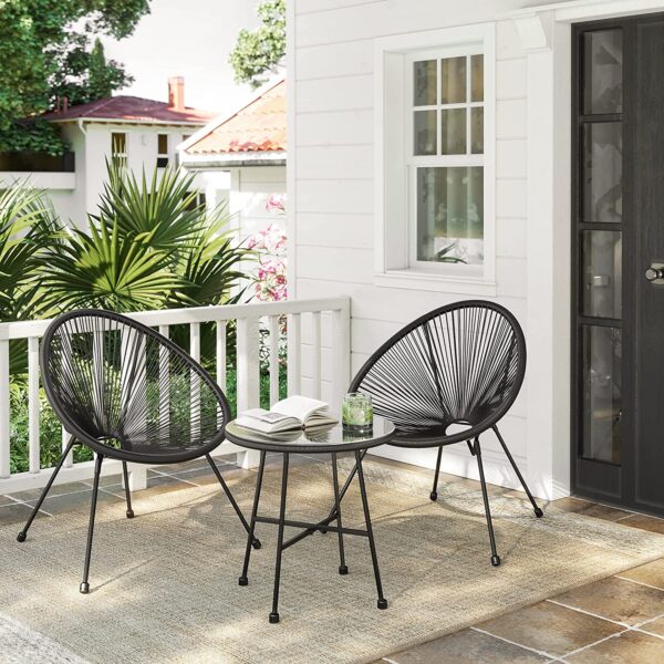 Conjunto de mobiliário de jardim com 3 peças para área externa | SONGMICS | 64 x 65 x 77 cm | preto | GGF013B02. - Image 5