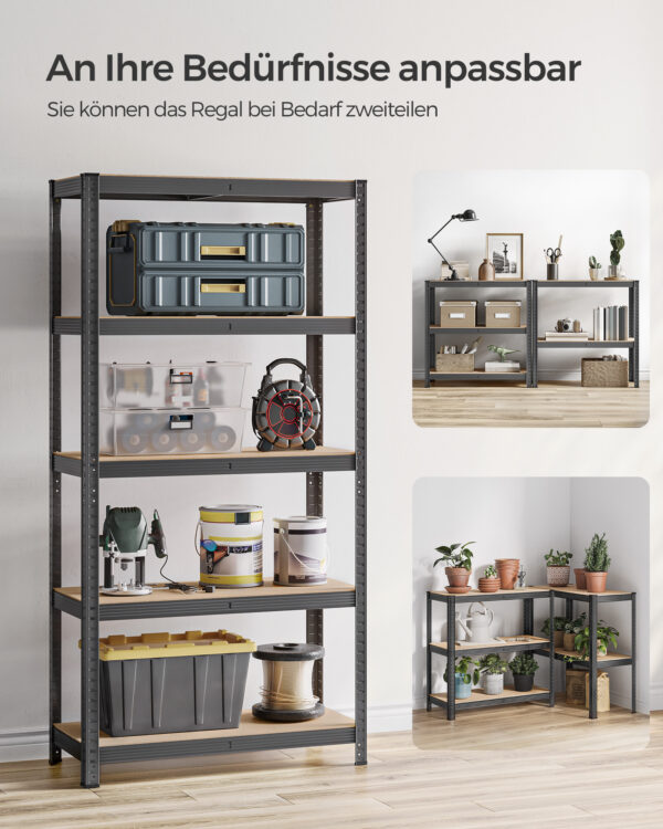 Estante metálica de 5 prateleiras para garagem robusta | SONGMICS | 90 x 40 x 180 cm | cinzento|castanho | GLR040G01. - Image 6