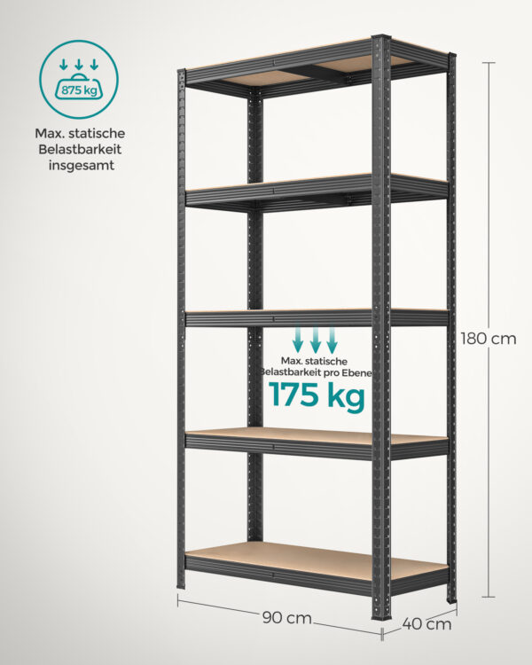 Estante metálica de 5 prateleiras para garagem robusta | SONGMICS | 90 x 40 x 180 cm | cinzento|castanho | GLR040G01. - Image 7