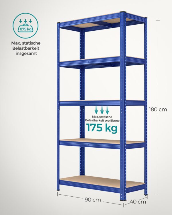 Estante metálica de 5 níveis para garagem, resistente e estável | SONGMICS | 40 x 90 x 180 cm | azul | GLR040Q01. - Image 7