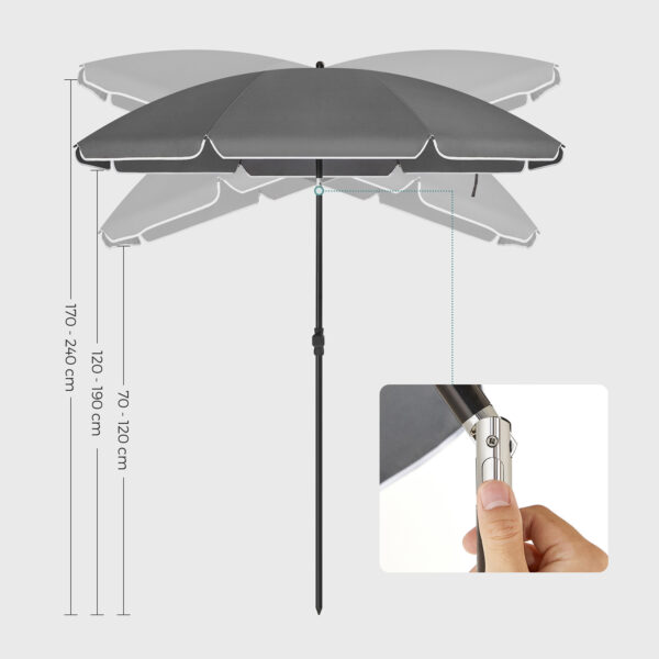 Parasol de praia com proteção UPF 50+ e tecido de poliéster | SONGMICS | cinzento | GPU065G01. - Image 6