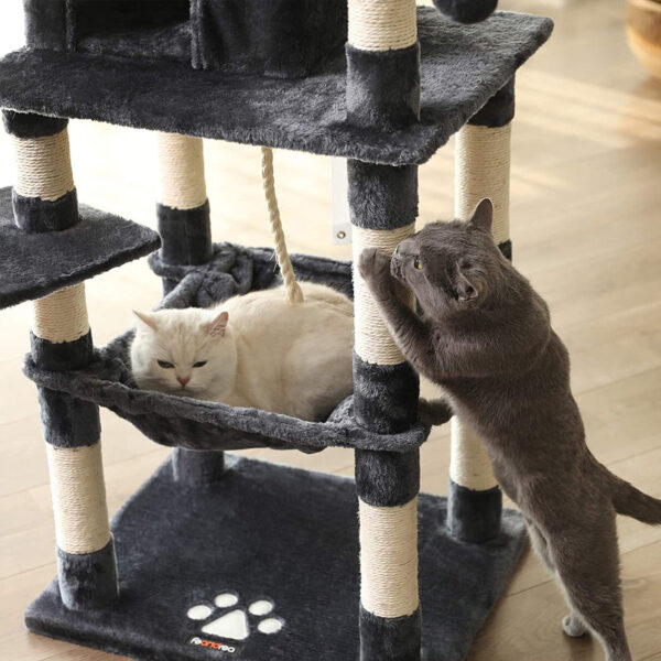 árvore para gatos estável com dois descansos acolchoados | FEANDREA | 140 x 61 x 51 cm | cinzento fumado | PCT15GYZ. - Image 5