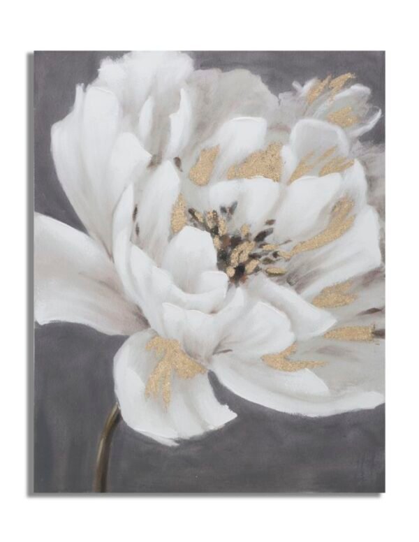 PINTURA SOBRE TELA BRANCO/DOURADO FLOR CM 
80X3,7X100