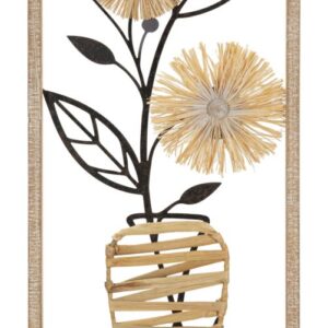 PAINEL DE PAREDE EM VASO DE FERRO E MADEIRA 40X3,5X80 CM