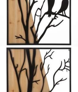 PAINEL DE PAREDE PÁSSARO CONJUNTO FERRO E MADEIRA 4 UNIDADES 50X2X200 (50X2X50)
