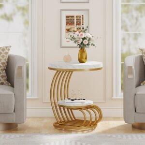 Tabela lateral redonda 2 mesa lateral constante feita de mármore artificial com uma camada de armazenamento