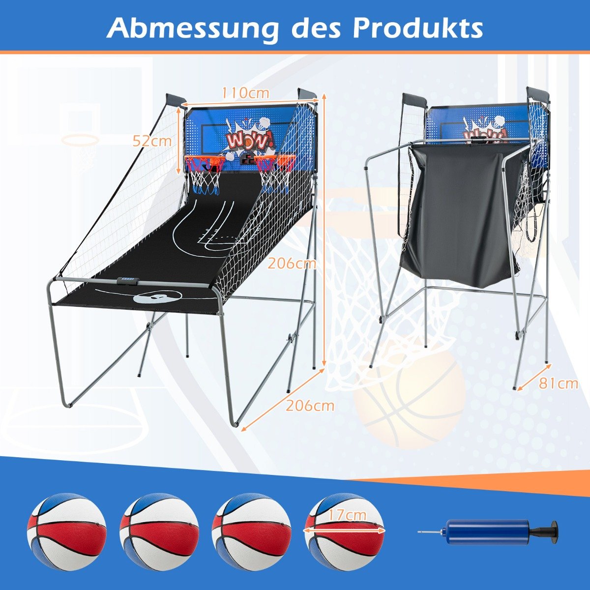 Máquina de Basquete 8 em 1 Dobrável Elétrica com Suporte para Arremesso Azul - Image 2