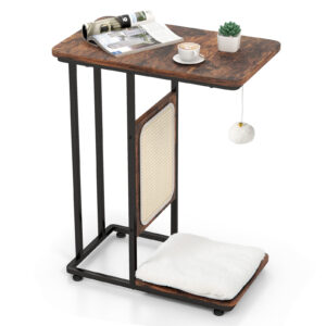 Mesa lateral em formato de C para gatos com arranhador - Marrom rústico