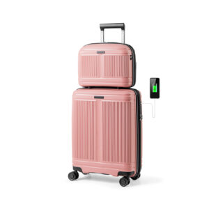 Conjunto de bagagem de 2 peças: mala de bordo de 20 polegadas e nécessaire de 14 polegadas - Rosa