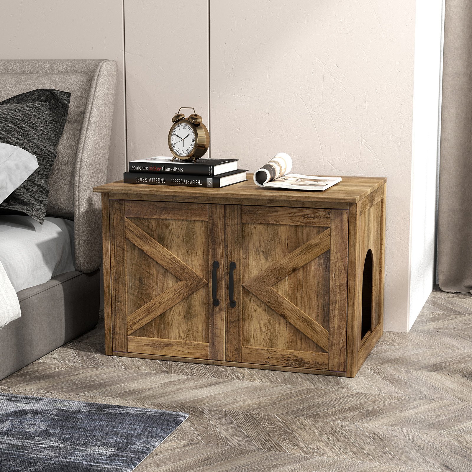 Portão de escada, barreira dobrável para cães, portão de segurança para porta 160 x 1,2 x 76 cm, marrom - Image 3