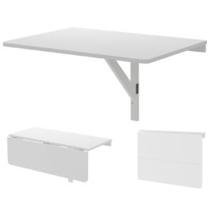 Mesa dobrável de parede com abas rebatíveis, 80 x 60 cm, escrivaninha suspensa - Branca