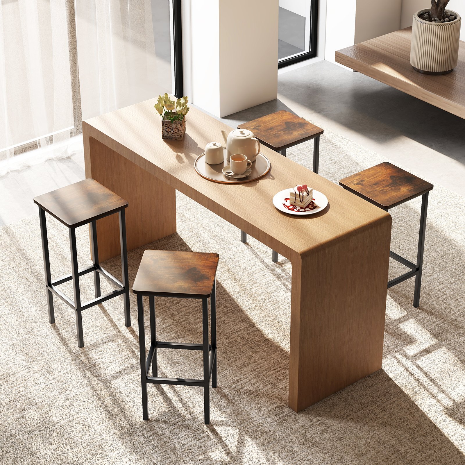 Mesa lateral quadrada de 3 andares com cubo de armazenamento e prateleira de malha - marrom - Image 2