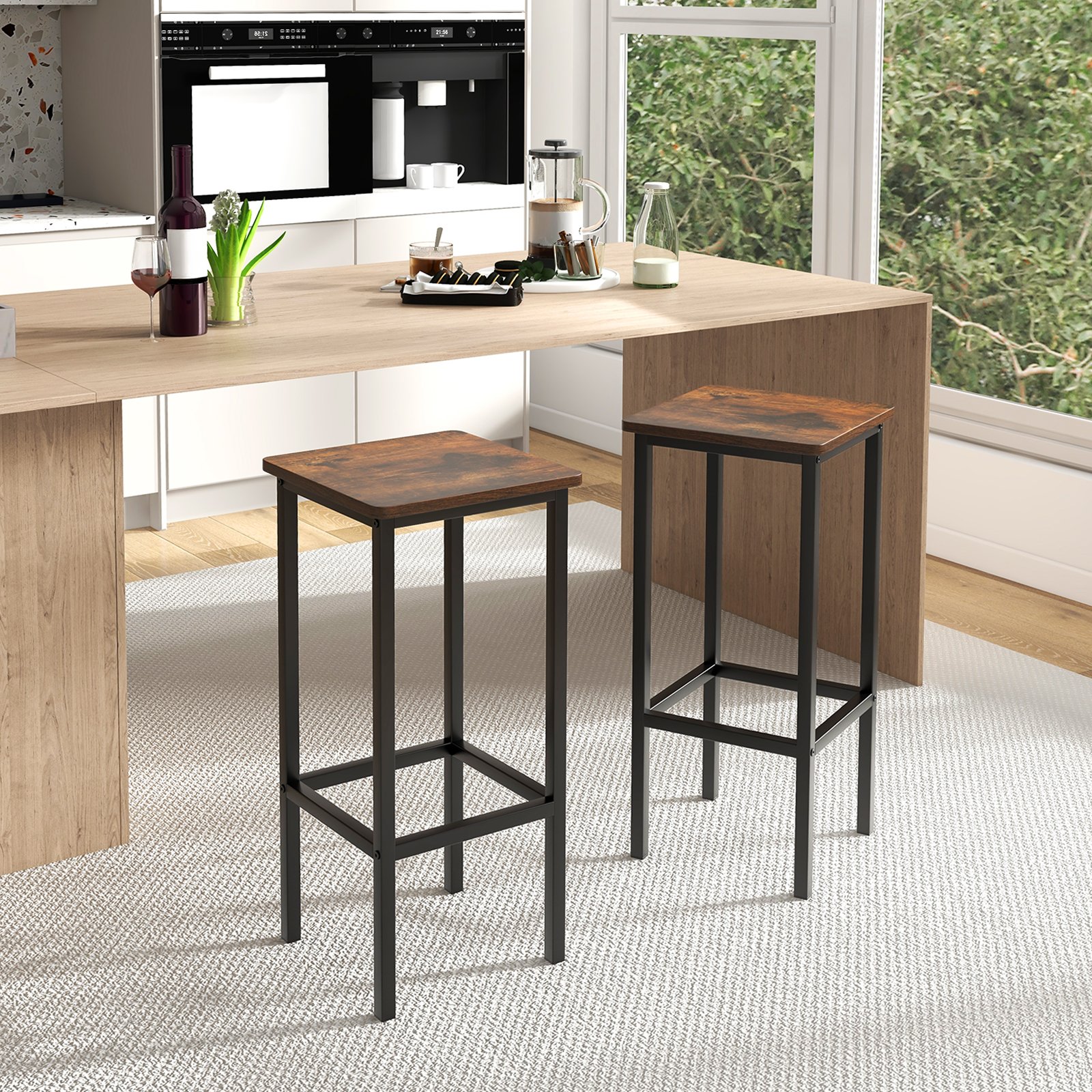 Mesa lateral quadrada de 3 andares com cubo de armazenamento e prateleira de malha - marrom - Image 3