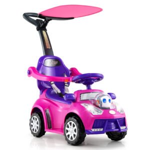 Carrinho de passeio 3 em 1 com carrinho deslizante e buzina para crianças pequenas - Rosa