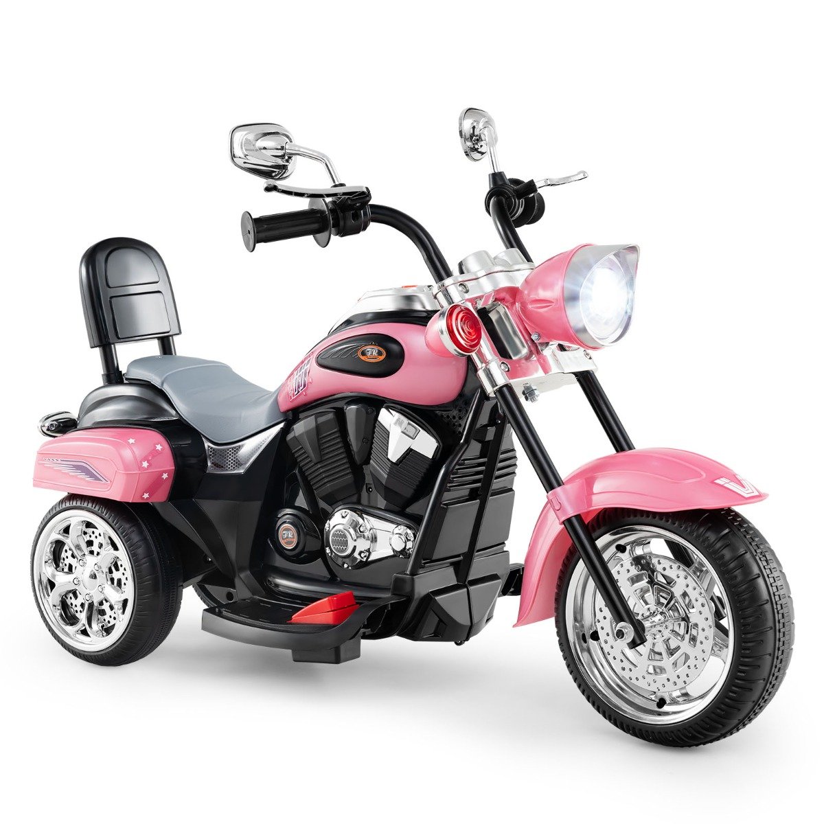 Scooter elétrica infantil de 3 rodas, 6V, 3 km/h, com efeitos sonoros e luminosos, para crianças a partir de 3 anos, estilo chopper, preta e rosa. - Image 2