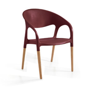 Cadeira Luna Bordeaux, Perna Madeira - Pack 40 unidades