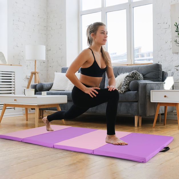 Tapete dobrável macio para chão, 240 x 116 x 5 cm, com alças de transporte e fechos de velcro - Rosa e Roxo