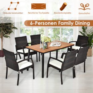 Mesa de jantar de acácia para pátio de 55 polegadas com orifício para guarda-sol