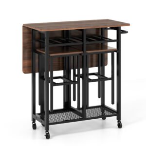 Conjunto de mesa de jantar de 3 peças com suporte para 6 garrafas de vinho - Marrom