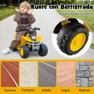 Quadriciclo elétrico infantil licenciado pela CAT com buzina, quadriciclo elétrico infantil com rodas raiadas, 18-36 meses, amarelo