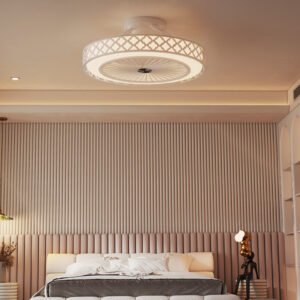 Ventilador de teto de perfil baixo com instalação embutida e LED regulável, 48 cm, branco.