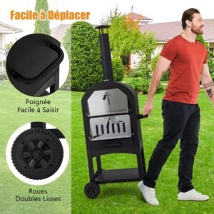 Forno de pizza a lenha, churrasqueira de jardim independente com 2 rodas, churrasqueira robusta para uso externo.