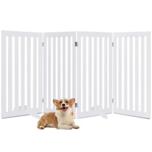 Barreira para cães, portão de segurança dobrável de madeira com 4 painéis, 89 cm de altura, branco.