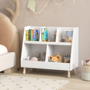 Estante infantil com 5 compartimentos para livros e brinquedos, com kit anti-tombamento - Branca