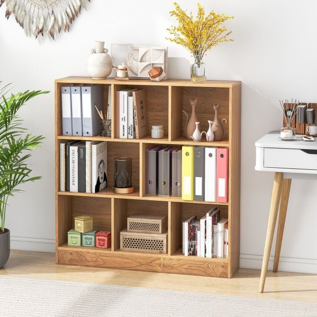 Estante de 8 nichos com 2 kits anti-tombamento e prateleira de exposição para casa - Natural - Image 2