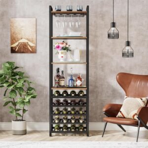 Tribesigns 9 camadas padeiras de vinho rack prateleira de vinho industrial com porta de vidro