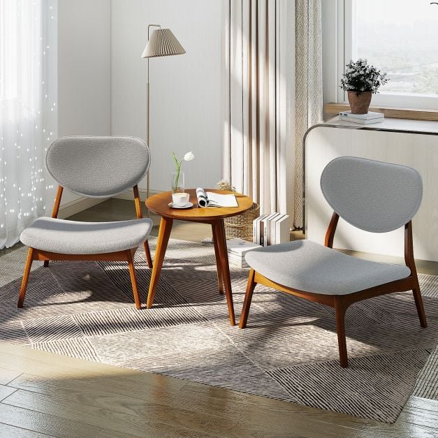 Conjunto de poltrona de 3 peças com mesa lateral, conjunto de poltrona estofada, mesa pequena com 2 cadeiras, cinza claro - Image 2