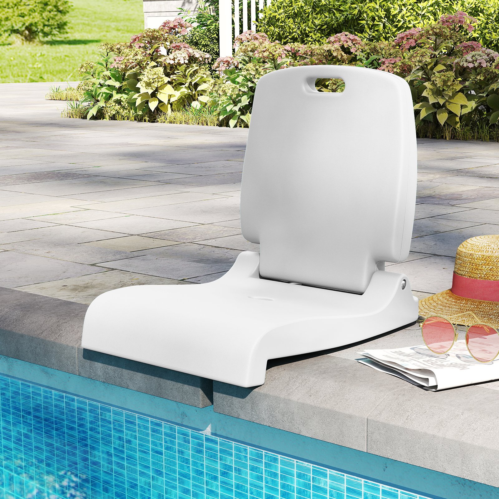 Cadeira dobrável para piscina com alça para uso na borda da piscina - Branca - Image 2