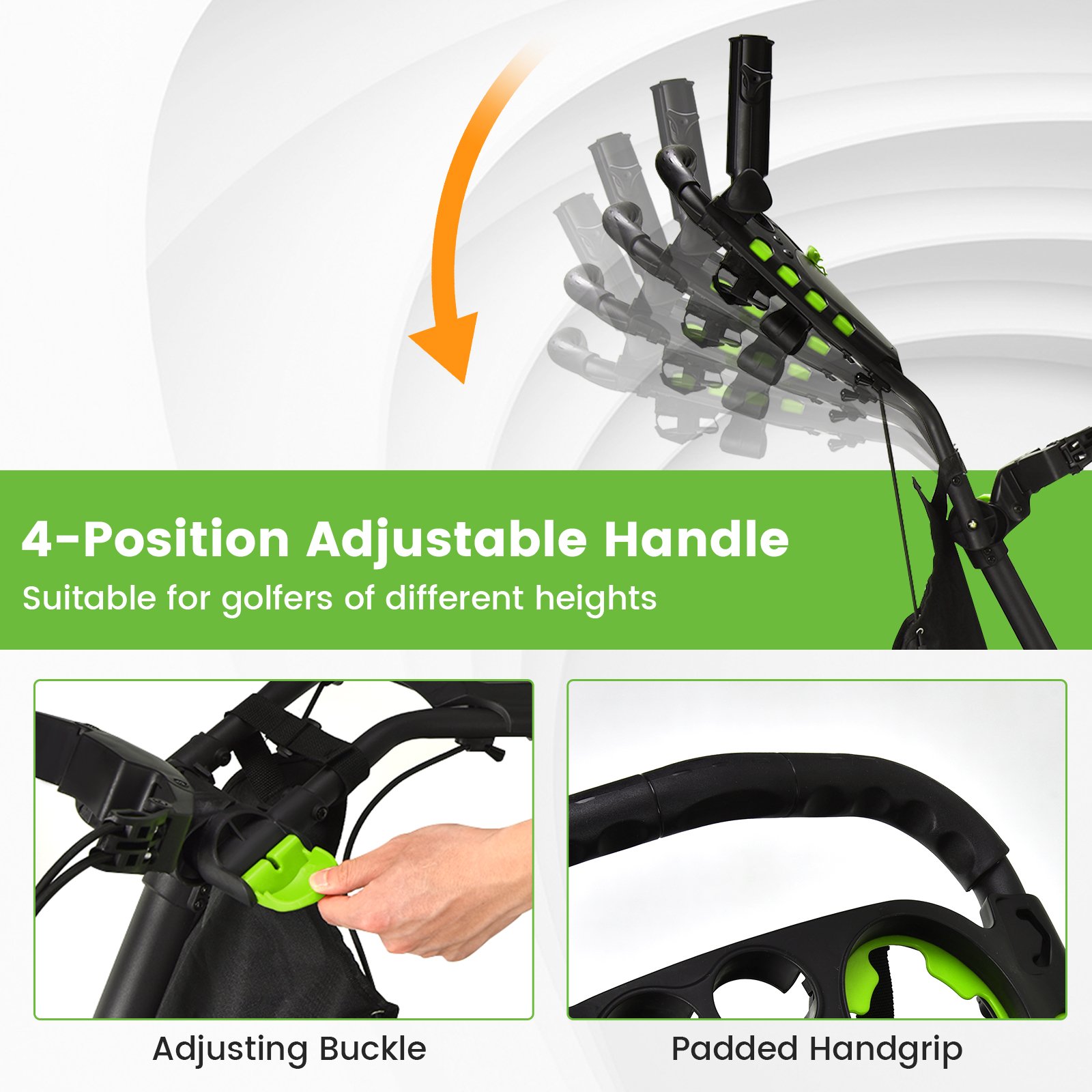 Carrinho de golfe dobrável e leve com 4 rodas - Verde - Image 3