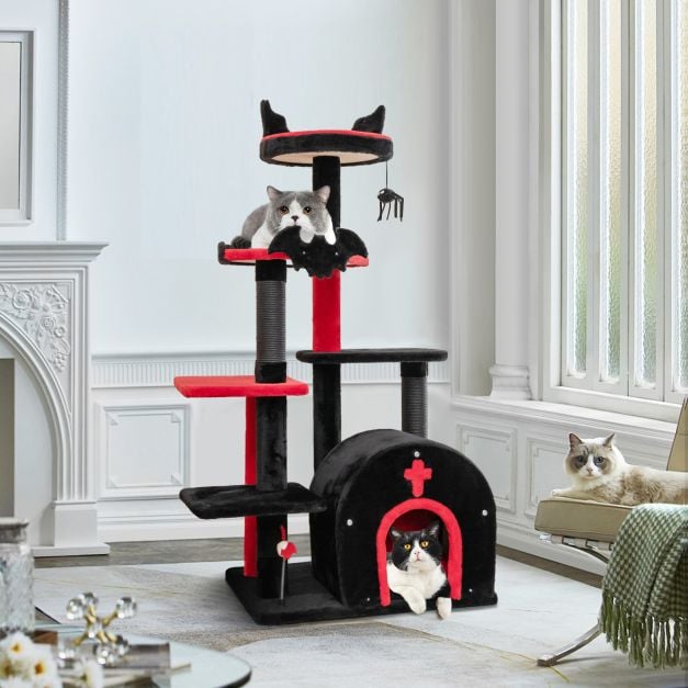 Árvore para Gatos Gótica de 135 cm de Altura com Cama e Casinha em Formato de Arco - Preta - Image 2