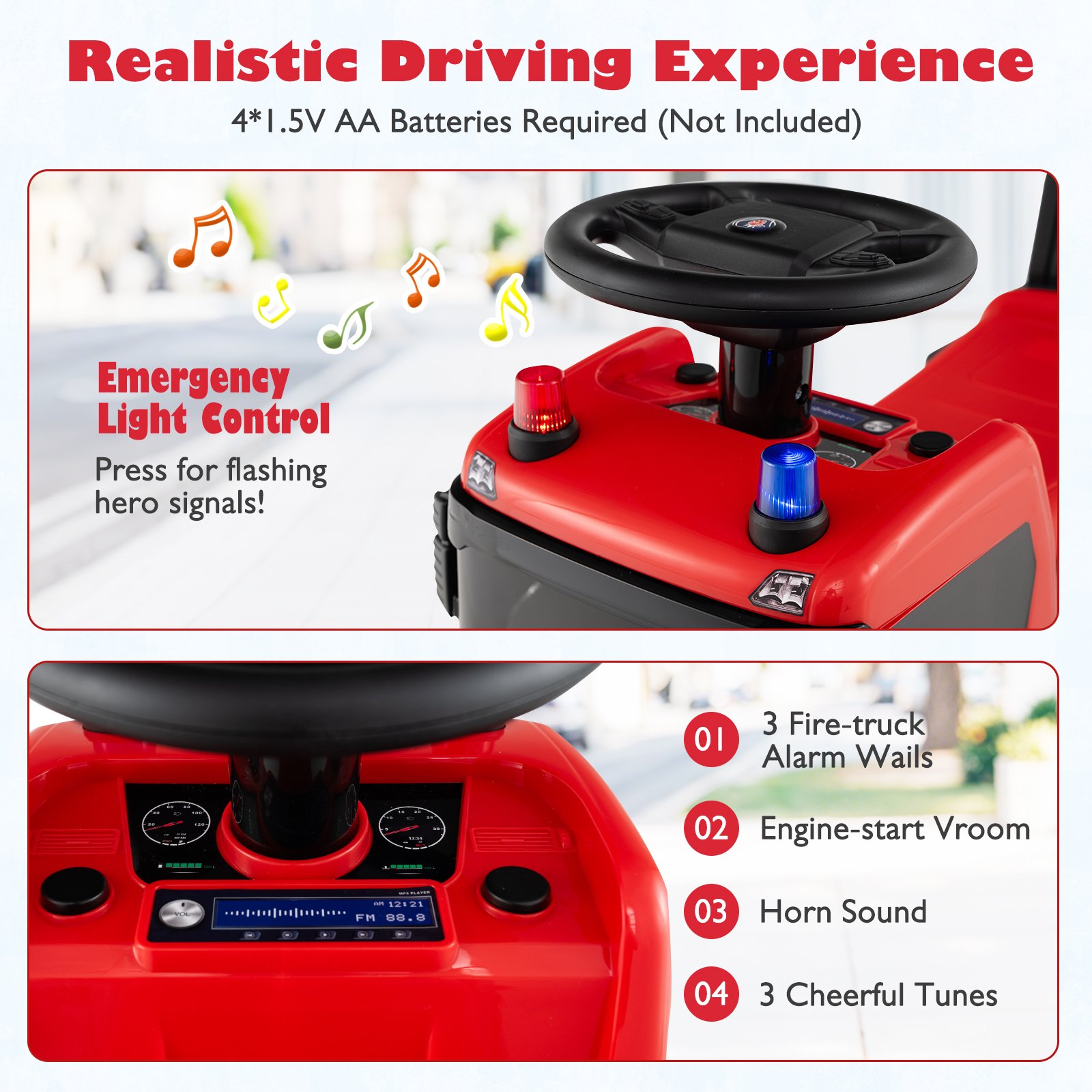 Carrinho de brinquedo infantil Scania licenciado, com volante e música - Vermelho - Image 3