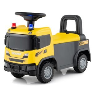 Carrinho de brinquedo infantil Scania licenciado, com volante e música - Amarelo