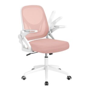 Cadeira de escritório ergonômica em tela mesh com suporte lombar e braços rebatíveis - Rosa