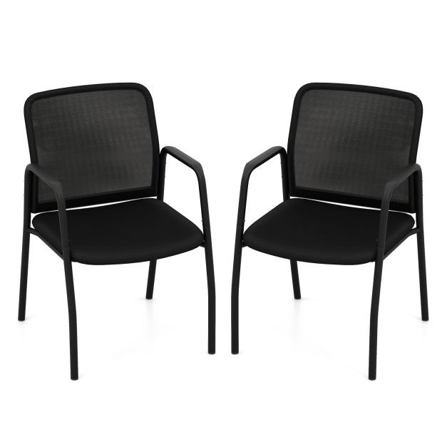 Conjunto de 2 cadeiras para sala de espera, cadeiras de escritório para visitantes com encosto ergonômico em tela - Preta
