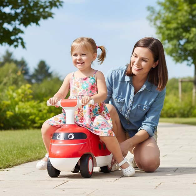 Carrinho de passeio infantil com rodinhas, buzina e espaço para guardar coisas - Vermelho - Image 3