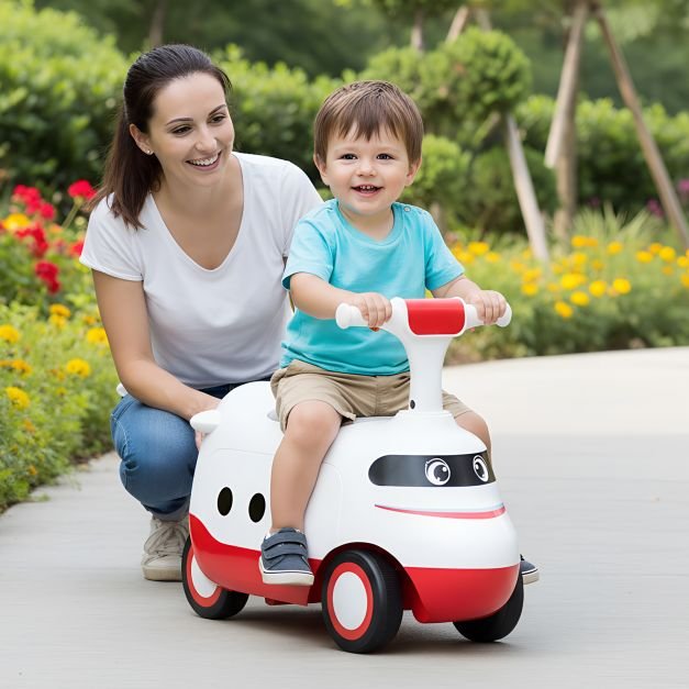 Carrinho de passeio infantil com rodinhas, buzina e espaço para guardar coisas - Branco - Image 3