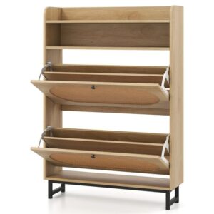 Sapateira com 2 gavetas basculantes, organizador de sapatos independente, estilo rústico, cor natural.