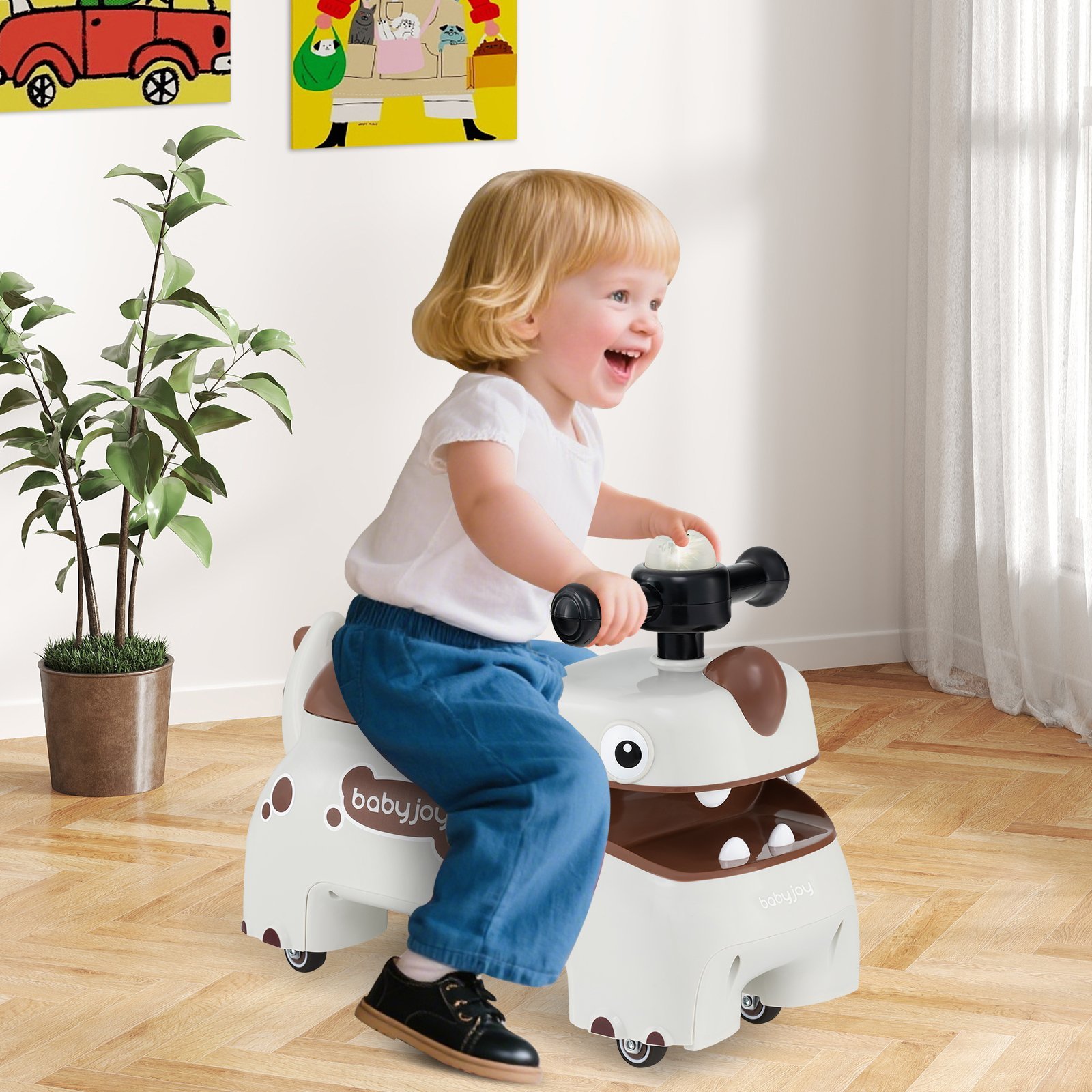 Carrinho de passeio infantil com compartimento de armazenamento sob o assento, música e luzes - Branco - Image 2