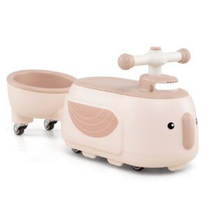 Carrinho de passeio infantil com reboque, luzes e música, compartimento de armazenamento sob o assento, para crianças a partir de 12 meses, cor café.