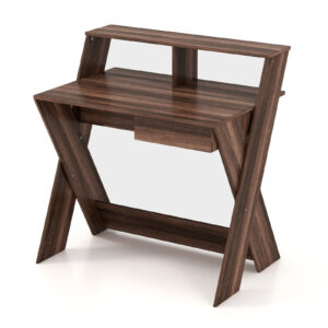 Mesa de computador pequena com gaveta de armazenamento - Nogueira