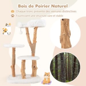 Árvore para gatos em madeira maciça com poleiro e postes de arranhar em juta natural - Branca