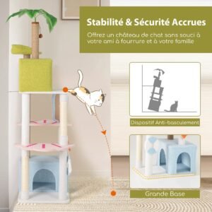 Árvore para gatos de 71 polegadas, vários níveis, estética, temática de praia, torre colorida para gatinhos.